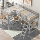 CITYLIGHT Twin Size L-Shaped Loft Bed with Built-in Desks – Grey, Perfect for Kids and Teens CITYLIGHT
