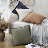 Foindtower Set of 2 Decorative Linen Fringe Throw Pillow Covers Cozy Boho Farmhouse Cushion Cover with Tassels Soft Accent Pillowcase for Couch Sofa Bed Living Room Home Decor,18×18 Inch,Olive Green Foindtower