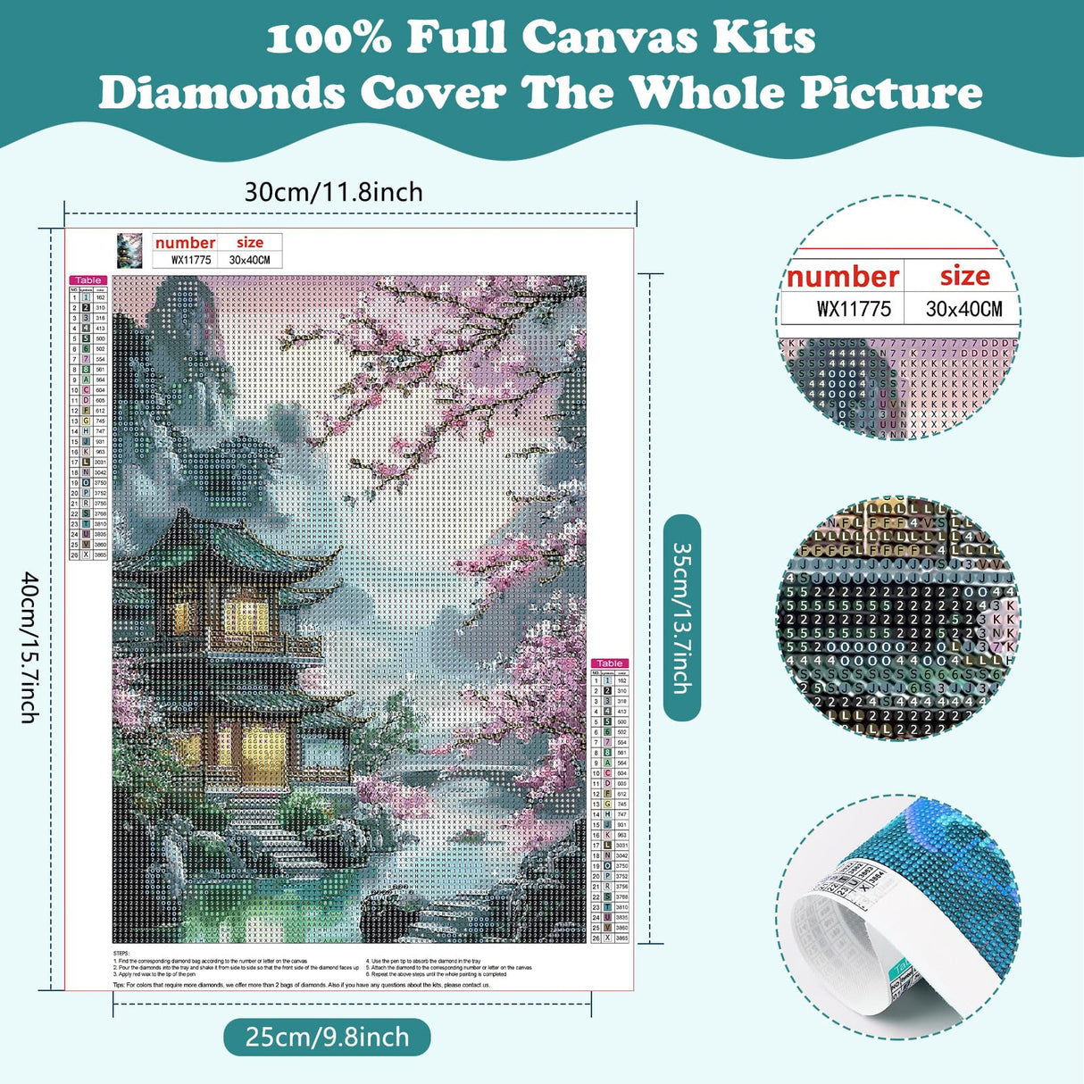SENQAO Flowers Landscape Diamond Art Kits for Adults - Cherry Blossom Diamond Painting Kits DIY 5D Full Drill Diamond Dots Paintings with Diamonds Gem Art and Crafts for Home Decor 12x16 Inch SENQAO