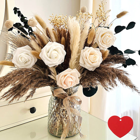 100pcs Artificial Flowers Arrangement With Vase Included, Dining Table Centerpiece Decorations, Fake Flowers in Vase, Dried Pampas Grass Floral Centerpieces, Coffee Table Decor, Centro de Mesa RyddeligHome