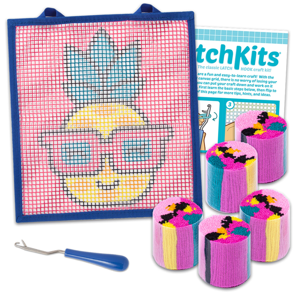 LatchKits PlayMonster for Wall Hangings & Mini-Rugs - Pineapple - Craft Kit with Easy, Color-Coded Canvas, Pre-Cut Yarn & Latch Hook Tool - Perfect DIY Craft for Kids - Ages 6 and Up, Small, Multi LatchKits