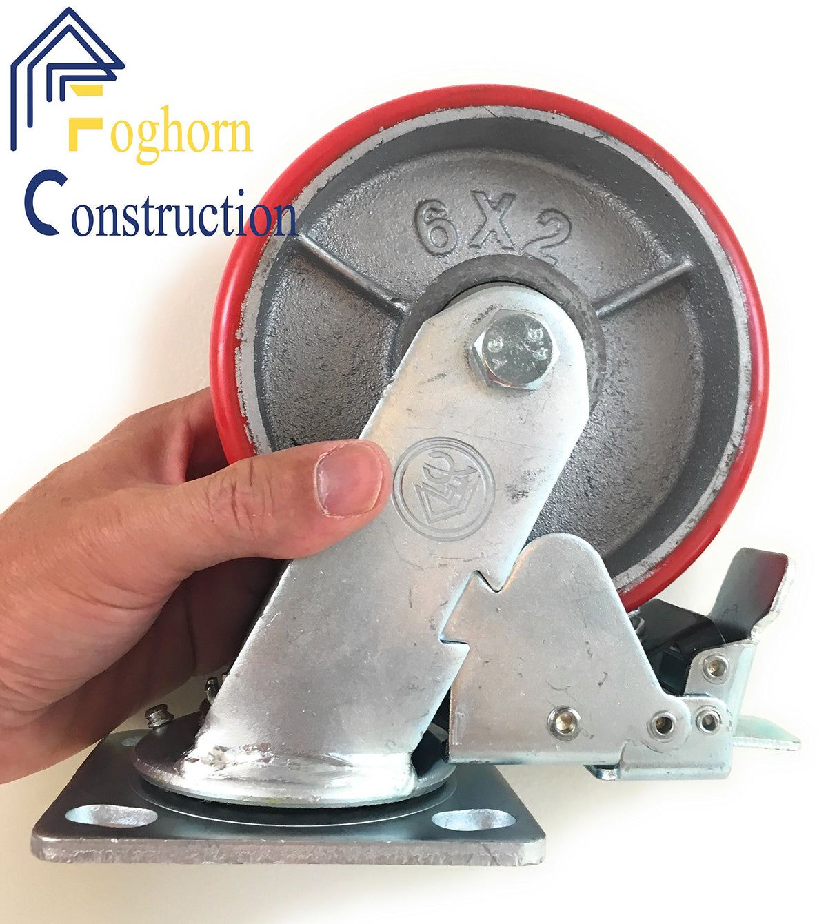 6 Inch - 6" X 2" Industrial Casters - 2 Fixed and 2 Swivel Caster Wheels with Brakes - Cast Iron Plate Casters Set of 4 Heavy Duty - 3500 lb Capacity - Foghorn Construction Foghorn Construction