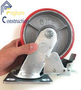 6 Inch - 6" X 2" Industrial Casters - 2 Fixed and 2 Swivel Caster Wheels with Brakes - Cast Iron Plate Casters Set of 4 Heavy Duty - 3500 lb Capacity - Foghorn Construction Foghorn Construction