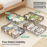 Kitstorack Clear Plastic Under Bed Storage Containers Bins with Lids and 8 Pre-installed Wheels,37.8 Qt, Rolling Foldable Flat Under Bed Organizer Boxes for Clothes Shoes Clothing Bedroom, Large Kitstorack