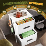 EKNKOZY Nightstand 2 Drawer Dresser, Set of 2 Vertical Side Table with Fabric Drawers and 2 Side Hooks, End Table, Bedside Table, Night Stand and Small Dresser for Bedroom, Hallway, Entryway, White EKNKOZY