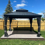PURPLE LEAF 13' X 13' Gazebo with Galvanized Steel Hardtop Roof Patio Gazebo for Outdoor Lawn and Garden Permanent Pavilion Grey PURPLE LEAF