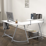 SHW Vista L-Shape Desk with Monitor Stand, White SHW