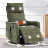 cinkehome Swivel Rocker Recliner, Glider Rocking Recliner Chair for Nursery, Manual Reclining Chair with Heated Massage, Small Spaces, Living Room, Olive Green Chenille cinkehome