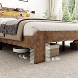 Decoholic King Size Wooden Bed Frame, Storage Headboard with Charging Station & Led Lights, Solid and Stable, Noise Free,Rustic Farmhouse Sturdy Framework Wood Bedframe, Easy Assembly Decoholic