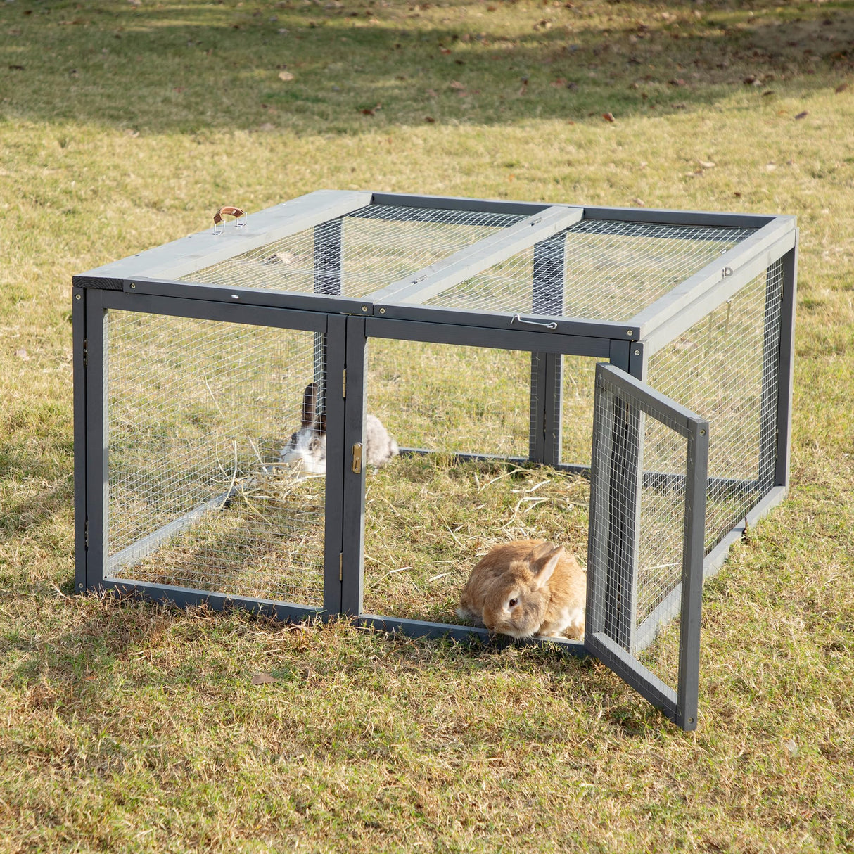 COZIWOW Chicken Coop Run Rabbit Hutch, Portable Chicken Cage Pens with Top & Side Opening Doors, Folding Wooden Chicken Coop, Outdoor Indoor Small Animal Playpen, Chicken Brooder Box, 45.3Inch (Grey) COZIWOW