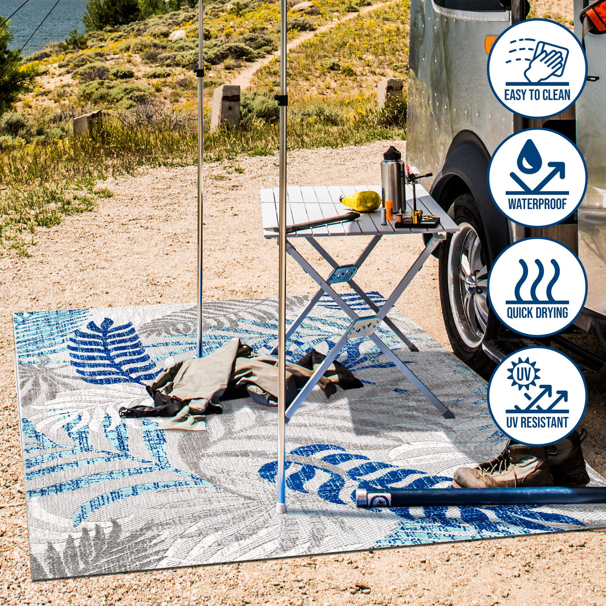 JONATHAN Y Tropics Palm Leaves Indoor Outdoor Area Rug 3X5 Gray/Blue, Boho for Backyard, Patio, Porch, Easy-Cleaning, High Traffic, Pet-Friendly, Non-Shedding (AMC100A-3) JONATHAN Y