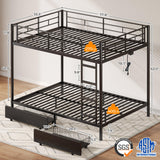 Rolanstar Metal Bunk Bed Full Over Full with USB Charging Station, LED Bunk Bed with 2 Storage Drawers, Bed with Safety Guardrail & Ladders, No Box Spring Needed, Easy Assembly, Black Rolanstar