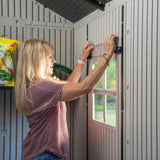 Lifetime Outdoor Storage Shed, 15x8 Ft, Desert Sand, Resin Backyard Tool Shed with Lockable Doors and UV-Protected Panels Lifetime