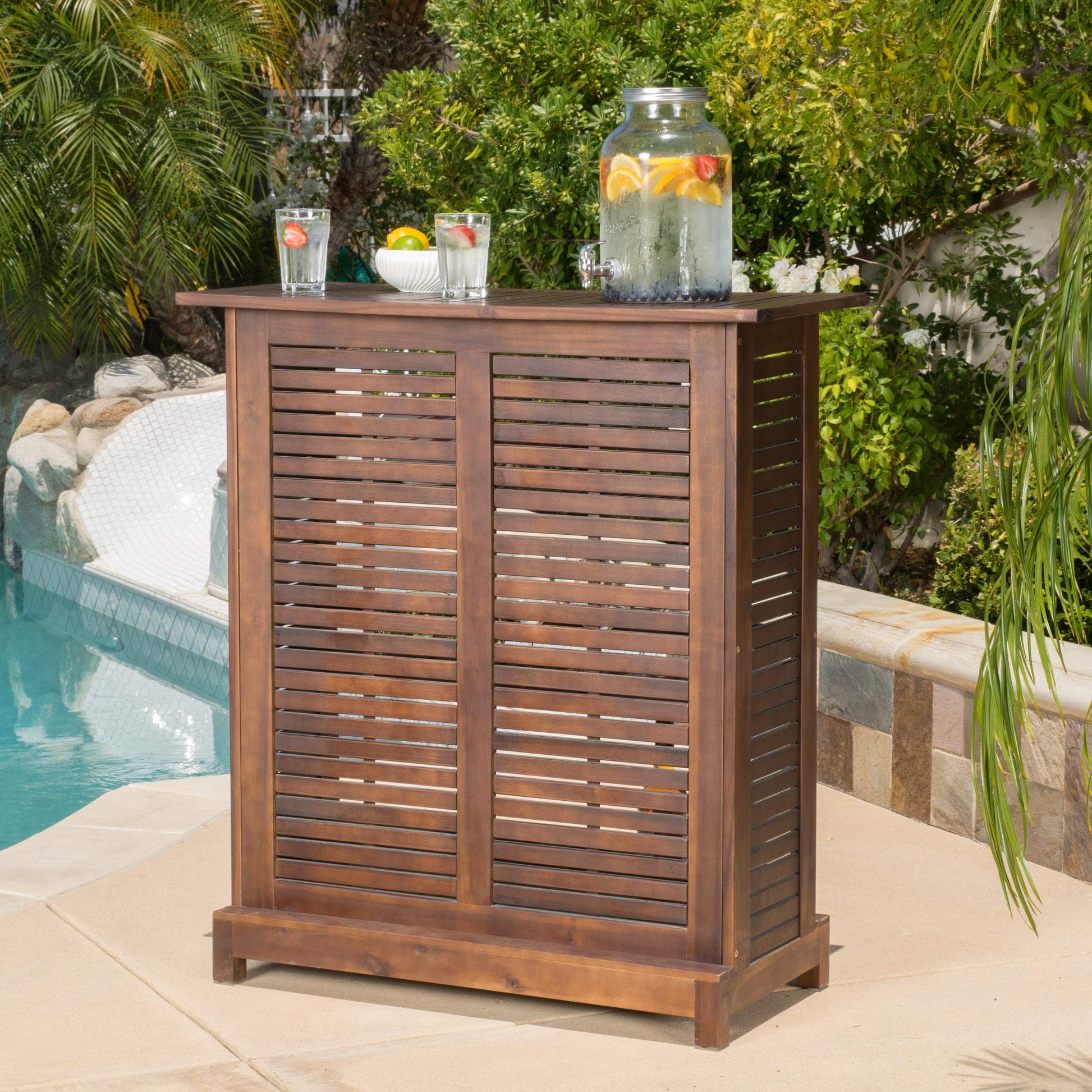 Christopher Knight Home Riviera Acacia Non-FSC KD Wood Bar, Rich Mahagony, Dimensions: 39.40”L x 16.50”W x 43.30”H - WoodArtSupply