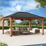 Modern Shade Tranquil Grove Wood Gazebo 12' x 16', Permanent Grill Gazebo with Galvanized Steel Hardtop Roof, Cedar Framed Wooden Pavilion for Garden, Backyard Modern Shade Outdoor Living Spaces