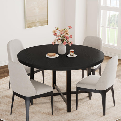 IDEALHOUSE 47" Round Dining Table for 4, Kitchen Dining Room Table with Sturdy Metal Frame, Wood Circle Kitchen Table for Space Saving -Black IDEALHOUSE