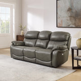 THSUPER Power Genuine Leather Recliner Sofa Couch with USB Port, Reclining Sofas Living Room Furniture, 3-Seats Couches with Cup Holders, Grey THSUPER