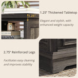 LIKIMIO Farmhouse Nightstand with Storage Drawers and Open Shelf, Small End Tables Living Room, Rustic Wood Side Tables for Bedroom, Roman Column Design, Charcoal Grey LIKIMIO