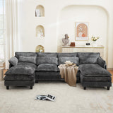 110" U Shape Cloud Couch, Comfy Upholstered Sectional Couches for Living Room, Oversized Modular Sleeper Sectional Sofa with Double Cushions & 4 Lumbar Pillows, Grey jonpony