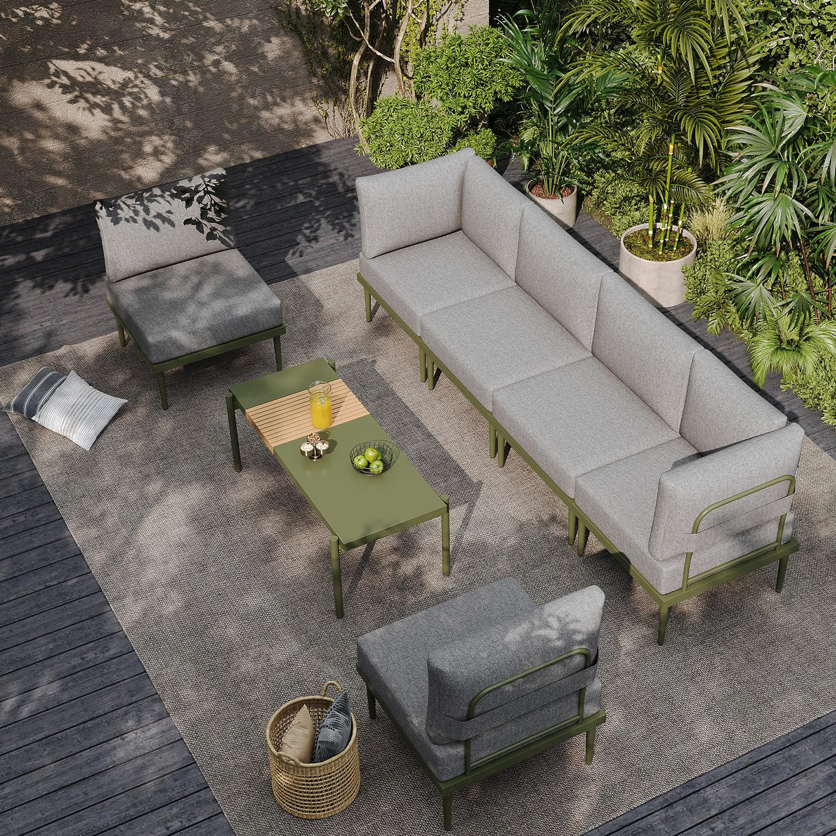 Sundale Outdoor 7 Pieces Metal Patio Furniture Set, Outdoor Sectional Sofa w/6 Inch Olefin Cushion and Coffee Table, Modern Outdoor Conversation Sets Sundale Outdoor