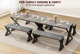 GarveeHome Kitchen Table with 2 Benches, Dining Table Set for 4, Saving Space Dining Room Table Set for Kitchen, Dining Room, Apartment, Sturdy Metal Frame, Grey GarveeHome