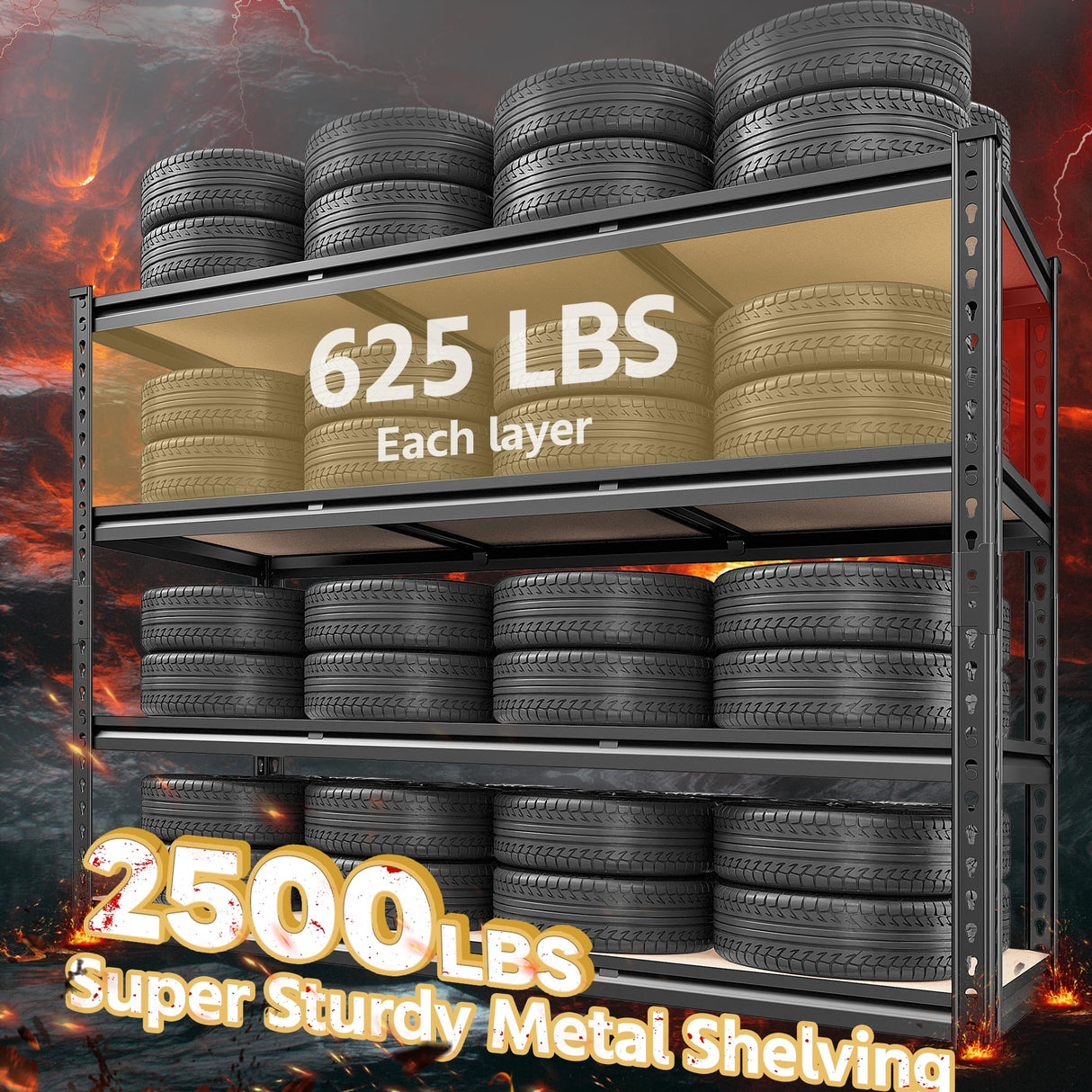 REIBII 48.2''W Garage Shelving Heavy Duty Shelving 2500LBS Storage Shelves Adjustable Garage Storage Shelf 4 Tier Metal Shelves for Storage Rack Industrial Metal Shelving Unit, 48.2"W X 24.2"D X 60"H REIBII