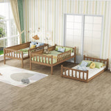 Twin Size Triple Rubber Wood Bunk Bed with Ladders, Detachable Bunk Bed, Stylish 3 beds in 1 Bunk Bed Frame with Safety Guardrails for Adults Kids Teens, Sturdy Slats Support (White Oak-88j) Aiuyesuo