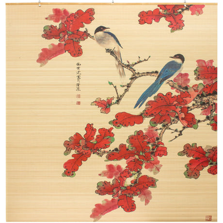 Red Lantern Bamboo Window Shade Blind - Roosting Bird 72" Wide Red Lantern