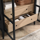 Modway Nolan Tall Arched Storage Display Cabinet in Black Oak - 74 Inch Arch Bookshelf with Glass Doors, Shelves and Drawers - Modern Accent Cabinet for Living Room, Dining Room Modway