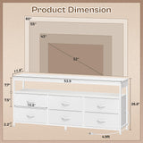 Huuger LED TV Stand for Bedroom, 55 Inch Fabric Dresser with Power Outlets, Entertainment Center for 60, 55, 50 Inch TV, 6 Drawer Dresser for Bedroom, Chest of Drawers with Shlef, PU Leather, White Huuger