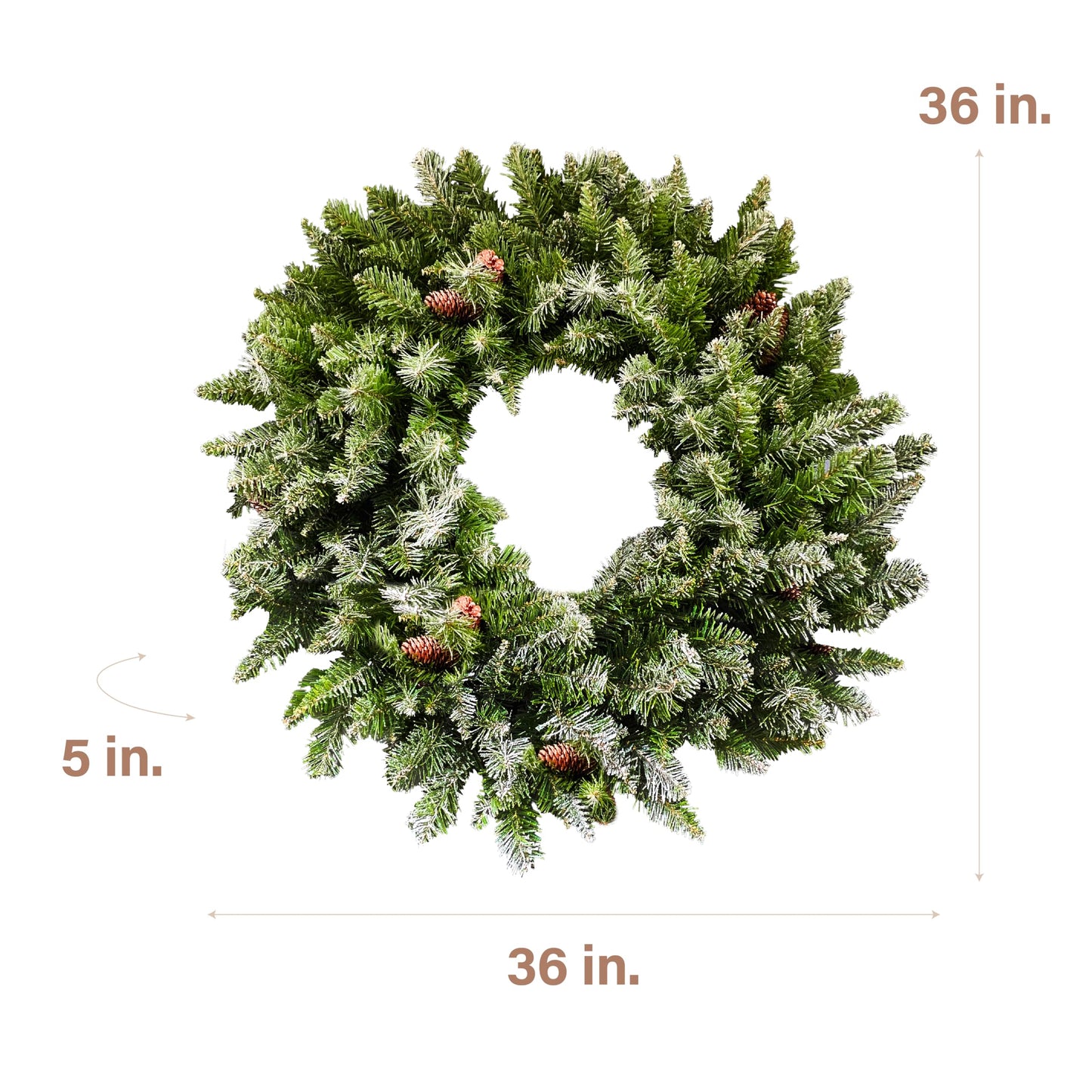 Fraser Hill Farm 36" Frosted Pine Wreath Door Hanging with Pinecones, No Lights, FFWRA036-0SN, Snow