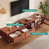 YITAHOME Extendable TV Stands with 2 Drawers & 1 Cabinet, Adjustable to Corner TV Cabinet, Modern Entertainment Center, TV Consoles for Living Room, Retractable to 64 Inches (Red Brown Walnut) YITAHOME