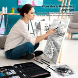 Kird Barken 112 PCS Professional Drawing Set Sketch Kit with 3-Color Sketchbook, Graphite & Charcoal Pencils,Sketching Supplies for Shading & Blending – Ideal for Artists, Adults, Teens & Beginners Kird Barken
