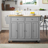 Crosley Furniture Full Size Wood Top Rolling Kitchen Island Storage Cart, Microwave Stand, Spice Rack, Gray Crosley Furniture
