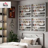 HOMCOM 5-Tier Display Cabinet, Glass Door Cabinet with Adjustable Shelves, Wall-Mounted Display Case for Playroom, Bedroom, Gray HOMCOM