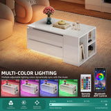 YITAHOME LED Coffee Table with Storage 4 Drawers, Modern Coffee Tables for Living Room, Wooden Rectangle Extendable Center Table with Open Shelves & Sliding Tabletop 35"- 61" for Home Office, White YITAHOME