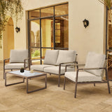 EAST OAK 4-Piece Patio Furniture Set, Outdoor Furniture Set with Thick Cushion,Waterproof Patio Conversation Set for 4, Woven Armrests Loverseat and Table for Backyard, Creamy Apricot EAST OAK