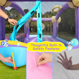 Inflatable Bounce House for Kids 3-6 with Water Slide Ball Pit Pool & 50 Ocean Balls, 5 in 1 Bouncy Castle w/ 6 Sticky Ball Dart Board Game, Basketball Hoop, Storage Bag & Blower Indoor Outdoor Party ROOJER