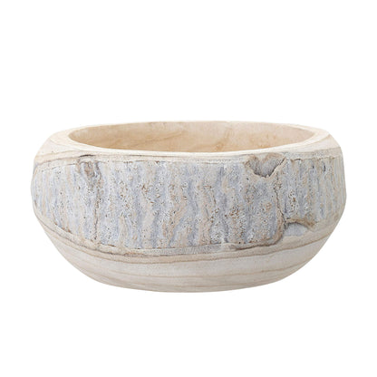 Bloomingville Decorative Hand-Carved Paulownia Wood Bowl, Whitewashed, 10.5 in Diameter, 4.25 in Tall