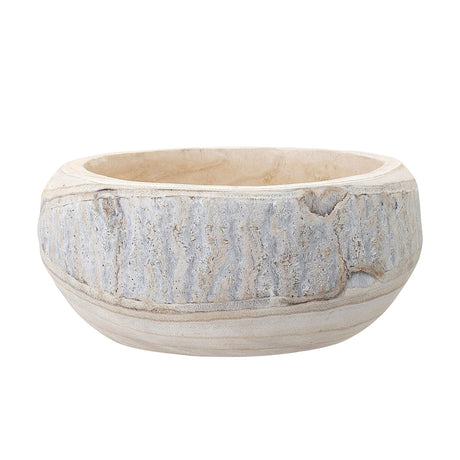 Bloomingville Decorative Hand-Carved Paulownia Wood Bowl, Whitewashed, 10.5 in Diameter, 4.25 in Tall Bloomingville