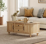 WAMPAT Farmhouse Coffee Table with Storage Cabinet, Wooden Coffee Tables for Living Room, Rustic Tea Table Rectangle Center Table with Drawers for Home, Oak WAMPAT
