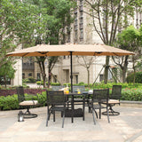 Bigroof 15ft x 9ft Patio Double-Sided Umbrella with Base & Crank, Extra Large Rectangular Outdoor Umbrella for Patio, poolside Lawn & Garden, Beige Bigroof
