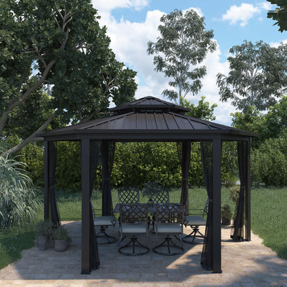 15x15Ft Hexagon Hardtop Gazebo Heavy Duty Aluminum Frame Patio Gazebo Double Roof Outdoor Pavilion with Nettings & Ceiling Hook for Patio Backyard Deck Lawns - WoodArtSupply