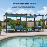 PURPLE LEAF 12' X 18' Outdoor Pergola with Retractable Canopy Aluminum Shelter for Porch Garden Sun Shade Pavilion Grape Trellis Grill Gazebo Modern Backyard Deck Metal Patio Pergola Turquoise Blue PURPLE LEAF