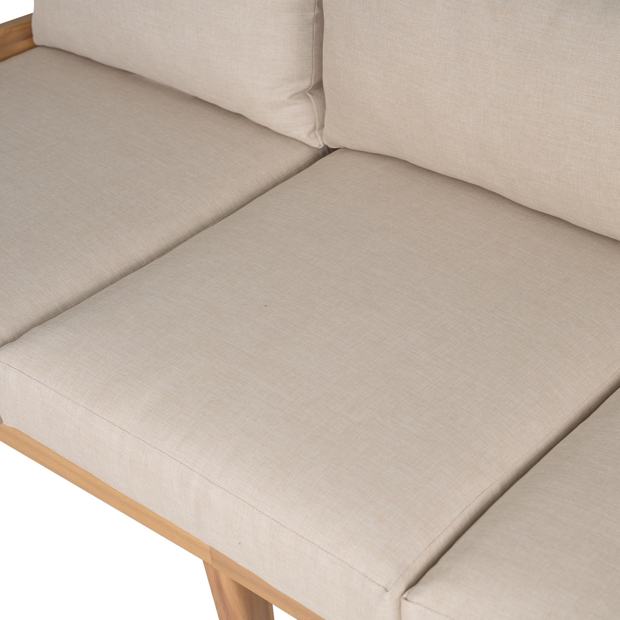 Christopher Knight Home Kavets 76.25'' W Outdoor 3 Seater Sofa with 5" Cushion, Acacia Wood Patio Sofa, Modern Slat Panel Bench, Spacious Seating Couch for Backyard Garden Porch, Light Teak+Beige Christopher Knight Home