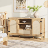 Senfot 47.2" Rattan Sideboard Buffet Cabinet with Storage, Farmhouse Kitchen Buffet Cabinet with Drawer, Boho Wooden Coffee Bar Cabinets with Open Shelves, for Dining Room, Living Room, Natural Senfot