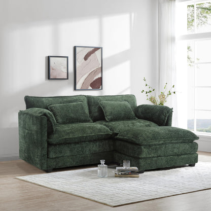 ZEIINPA L Shaped Sectional Sofa Cloud Couch for Living Room, 77" Chenille Comfy Boucle Modular loveseat Sofa, Modern Upholstery Sofa with Ottoman & Memory Foam, Emerald Green