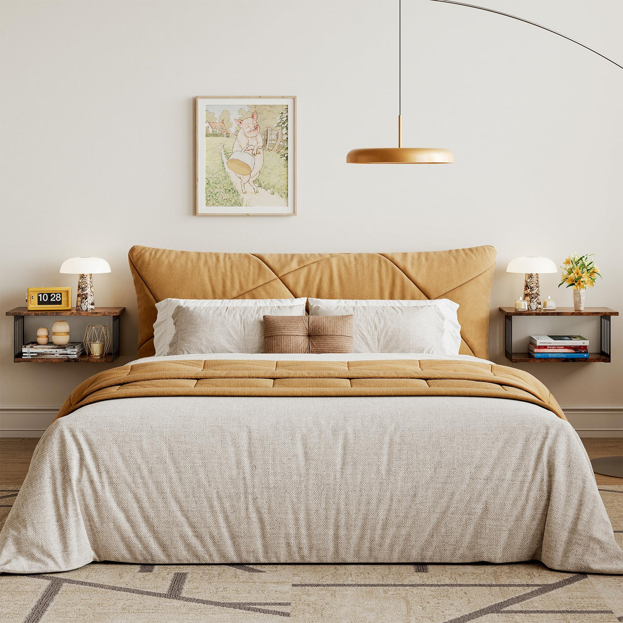 Floating Nightstand Set of 2, 2-Tier Floating Shelves Wall Mounted,Floating Bedside Table Wall Shelf,Display Wall Shelves for Bedroom,Living Room, Bathroom, Kitchen,Rustic Brown YUJSBHJAN