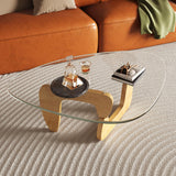 WLIVE Coffee Table, Small Glass Coffee Table with Solid Wood Legs, 32.7" Mid Century Triangle Living Room Tables, Modern Center Table for Small Spaces Living Room, Reception, Office, Natural WLIVE