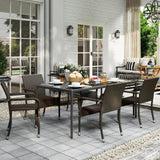 Yaheetech Set of 2 Stackable Outdoor Rattan Dining Chairs, All-Weather Armchair w/Armrests, Steel Frame for Garden, Patio, Deck, Yard, Poolside, Brown Yaheetech